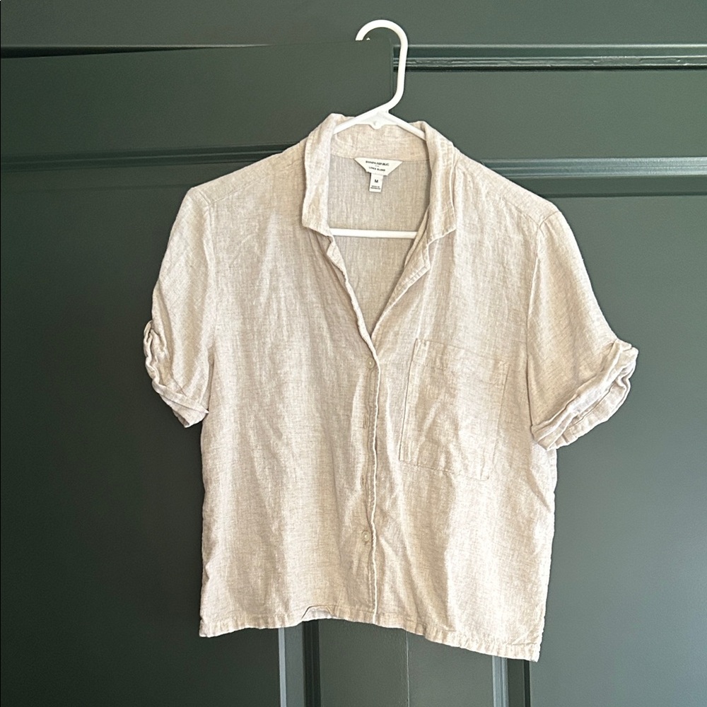 Banana Republic Linen Button-Up Short Sleeve Shirt